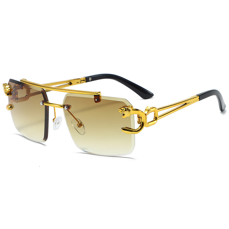 Fashionable Personality Sunglasses Retro Frameless Cut Edge Gradient Lenses Metal Frame Sunshade UV Protection Sunglasses Trendy