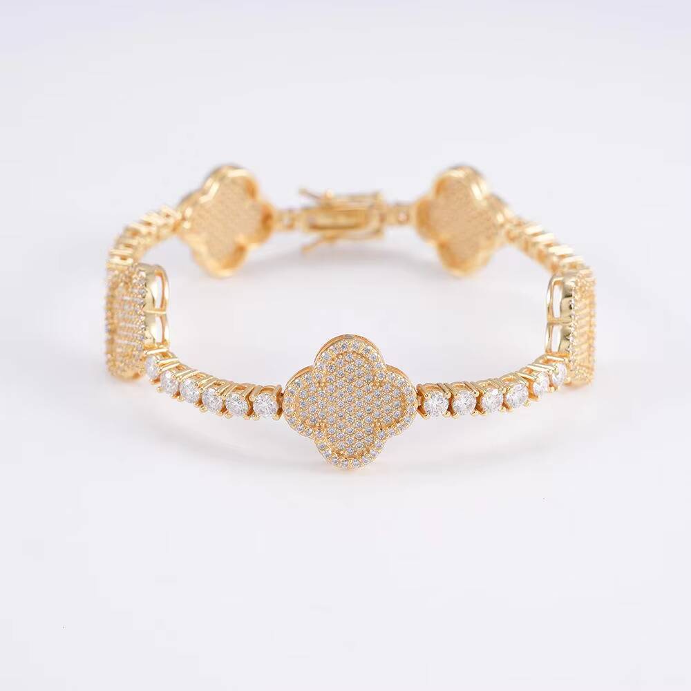 High Quality Moissanite Four-Leaf Clover Tennis Chain 925 Sterling Silver Hip-Hop Bracelet Womens Al Malik Jeweller GRA - view 3