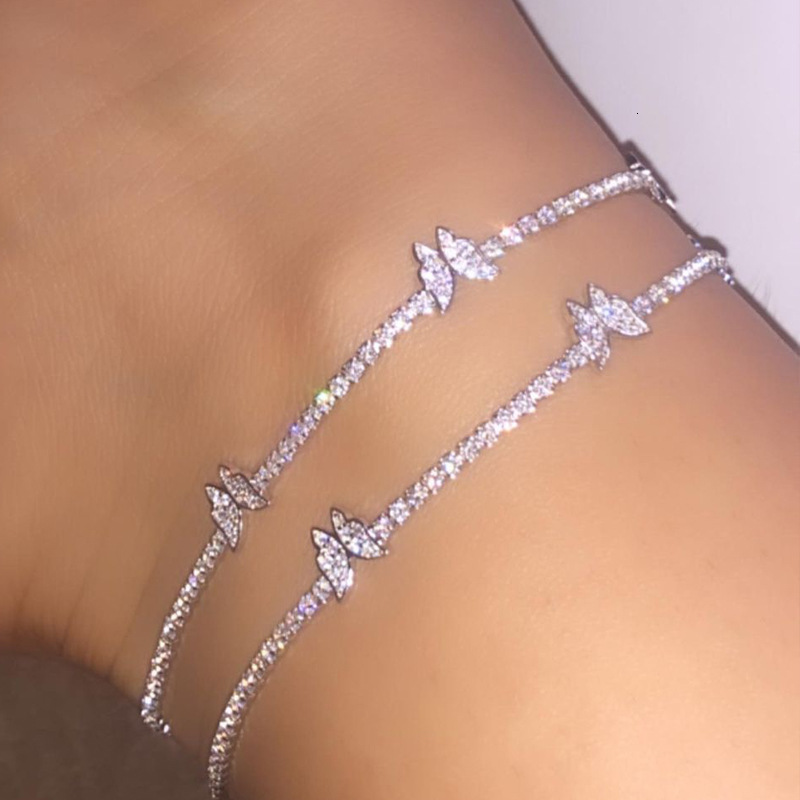 luxury brand designer lightweight singlerow diamondset ankle chain popular and simple alloy glittering diamond butterfly ankle chain