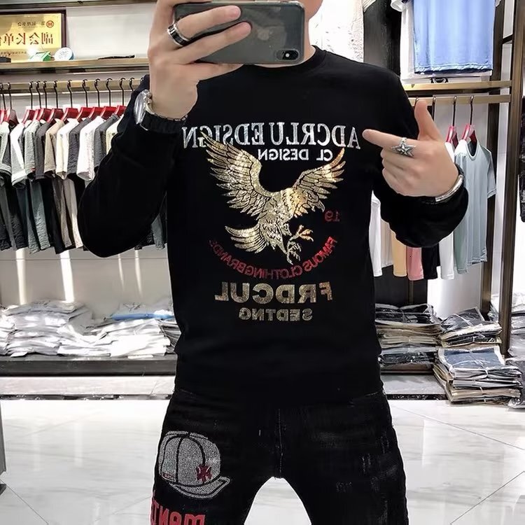 Autumn And Winter Designer T-shirt Luxury Long Sleeved Round Neck Fashion Hot Stamping Hoodie Outdoor Sports With Thick Velvet Insulation Base Shirt M