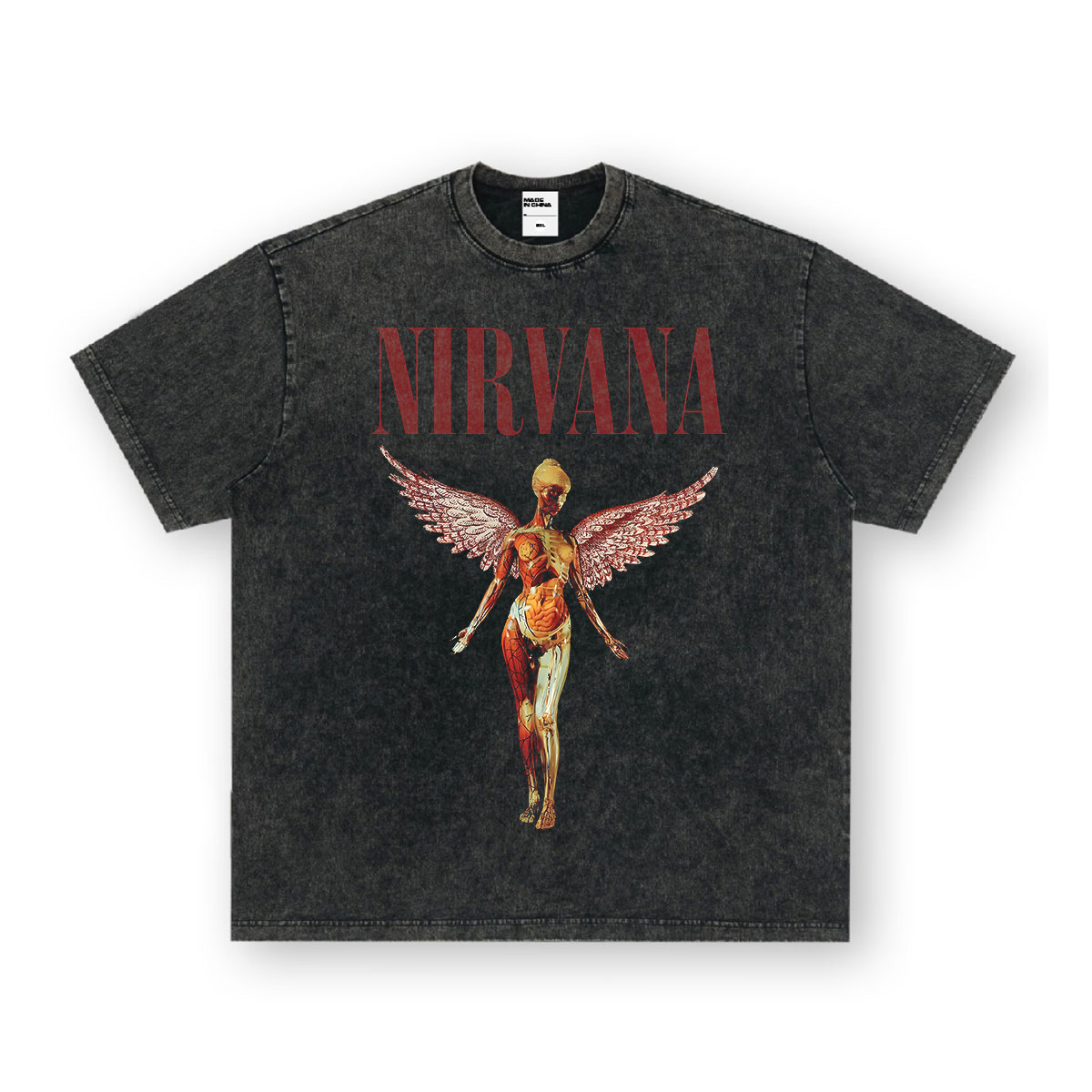 2026 American Street Rock Designer T-shirt Luxury Retro Washed Heavyweight Angel Digital Printed Pure Cotton Short Sleeved Top Outdoor Sports Loose Ca
