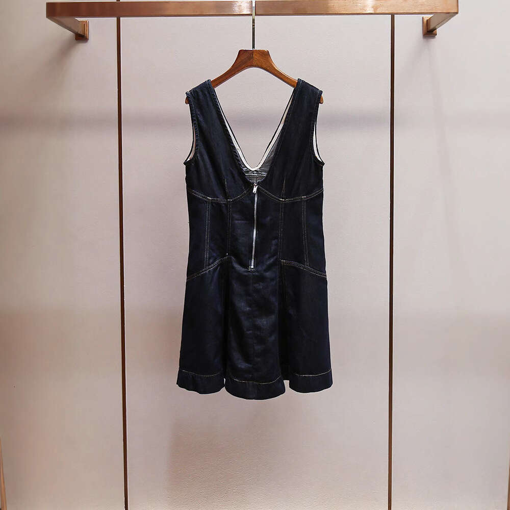 New summer designer retro k30 casual style zipper FC V-neck design backless patchwork denim sleeveless women's dress
