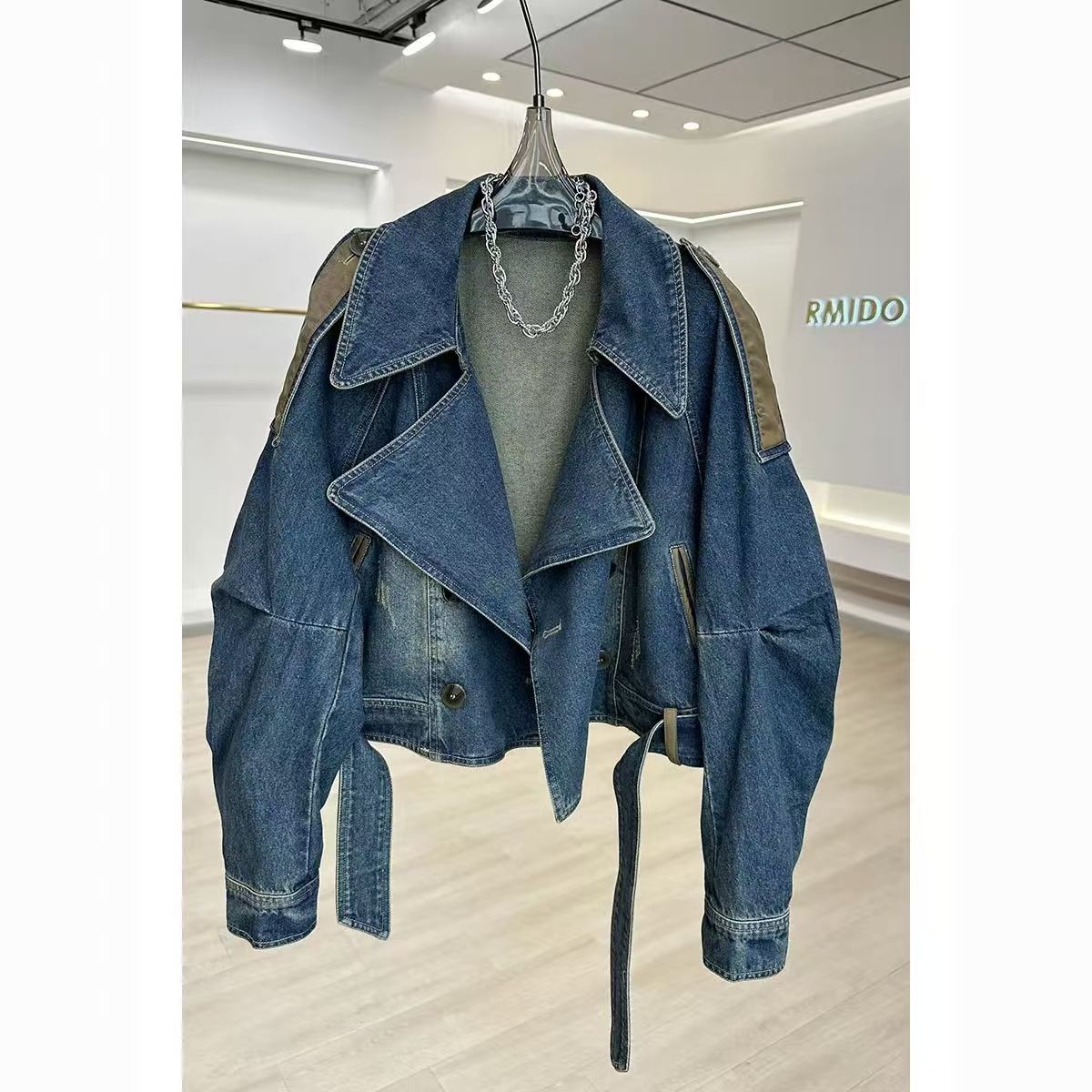 England Style Color Blocking Patchwork Women's Loose Denim Jacket Spring Autumn Fashion Retro Short Female Coats Denim Top MAKOUFEI