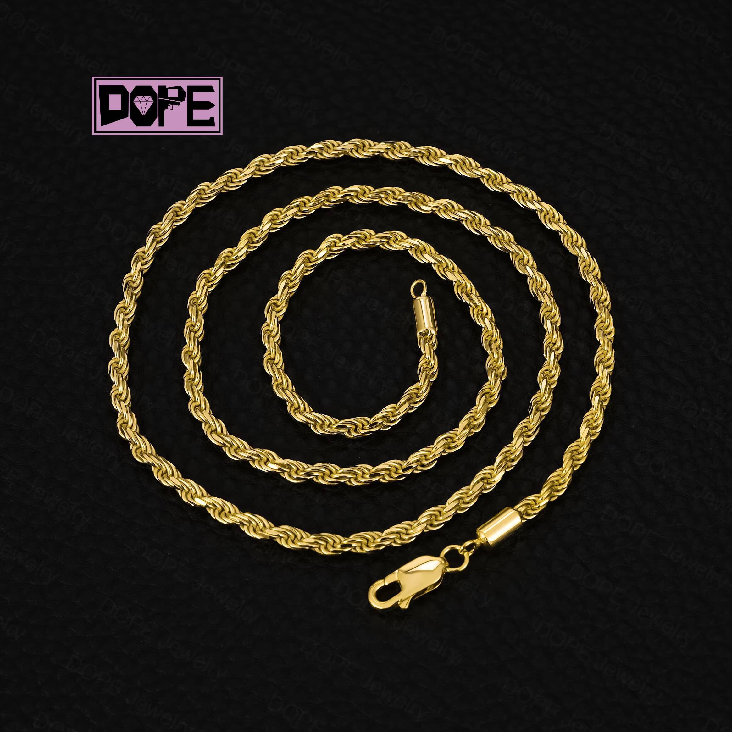 Hiphop 4mm 6mm Silver Chain Diamond Cut 18k Gold Braided Twisted Necklace 925 Sterling Silver Rope Chain
