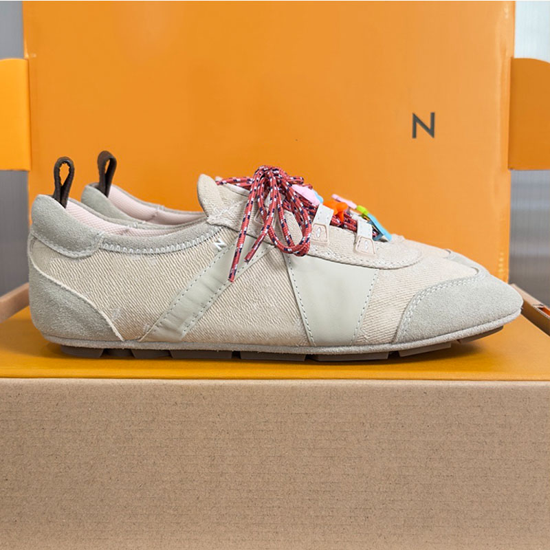 Womens trend style 1AJJR NEW Sneakerina summery edition suede calf leather Athleisure Ballet sneakers Greige denim Non slip TPU outsole sports shoes