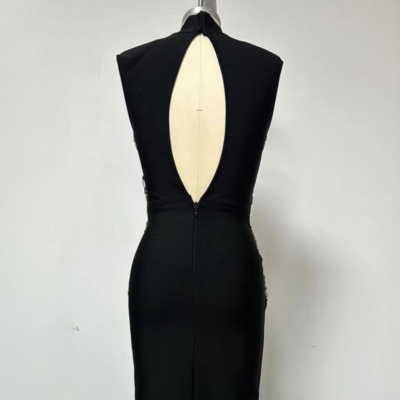 OC413N61 Jewel Hollow Crystal Sexy Back Evening Dress Women Elegant Long Sleeveless Mesh Beaded Cross-border Custom