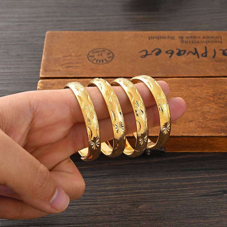 18k 55MM Dubai Baby Cute Openable For Women Ethiopian Gold Color Bangles Bracelets Girls Birthday Jewelry Gifts 26H0411