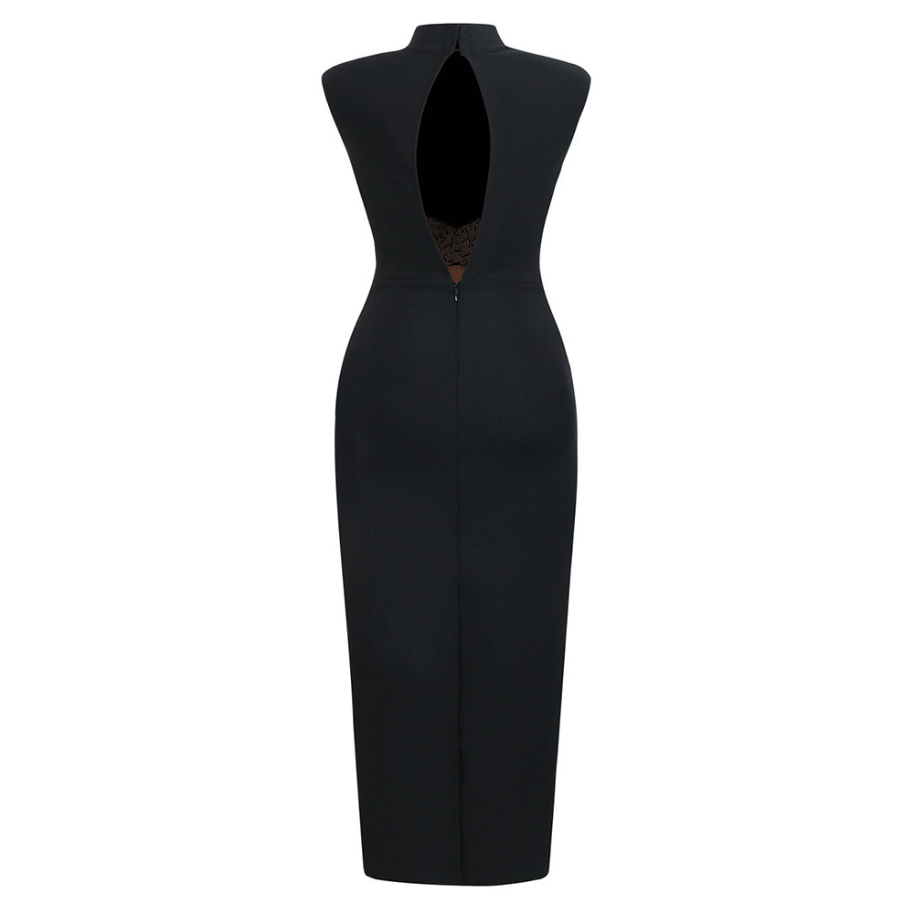 OC413N61 Jewel Hollow Crystal Sexy Back Evening Dress Women Elegant Long Sleeveless Mesh Beaded Cross-border Custom