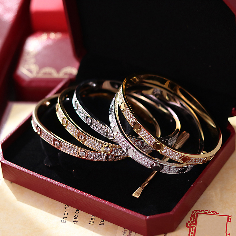 Brand screwdriver bracelet luxury crystal three row diamond love bracelet couple charm stainless steel non fading bracelet designer with box