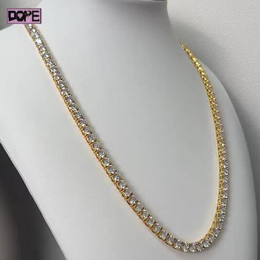 Wholesale 3mm 4mm 5mm Tennis Chain 925 Silver Gold Plated Iced Out VVS Moissanite Tennis Chain