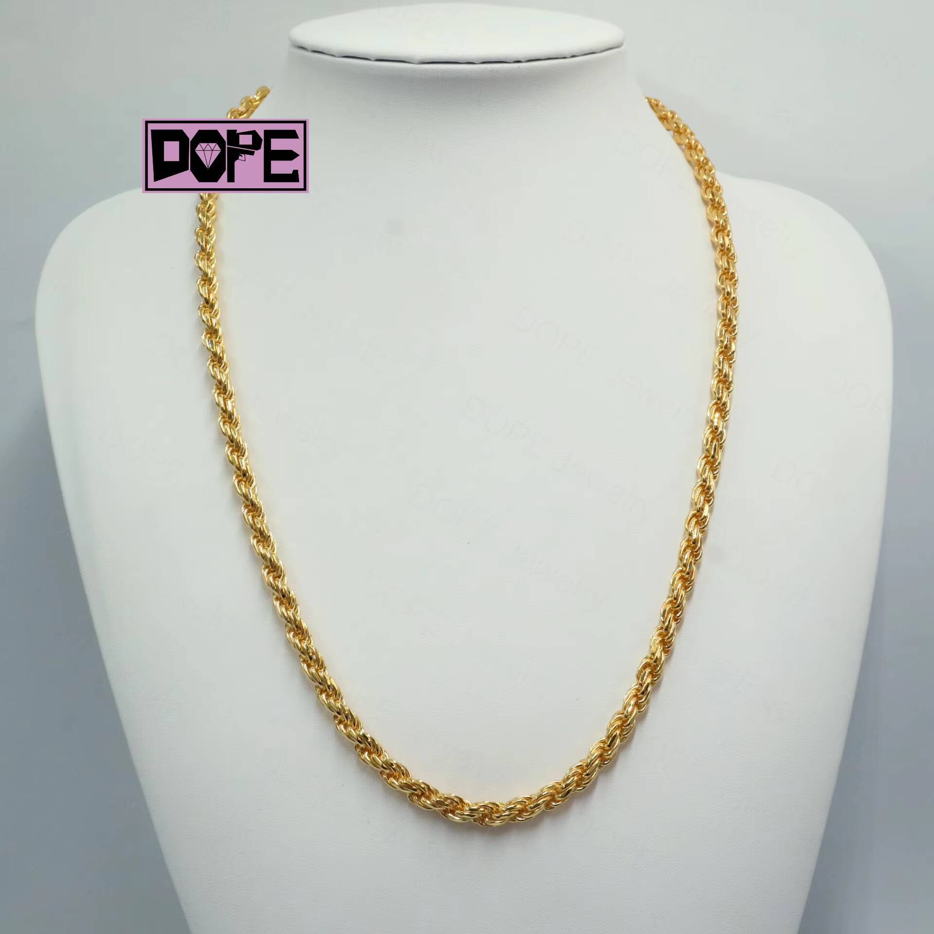 Hiphop 4mm 6mm Silver Chain Diamond Cut 18k Gold Braided Twisted Necklace 925 Sterling Silver Rope Chain
