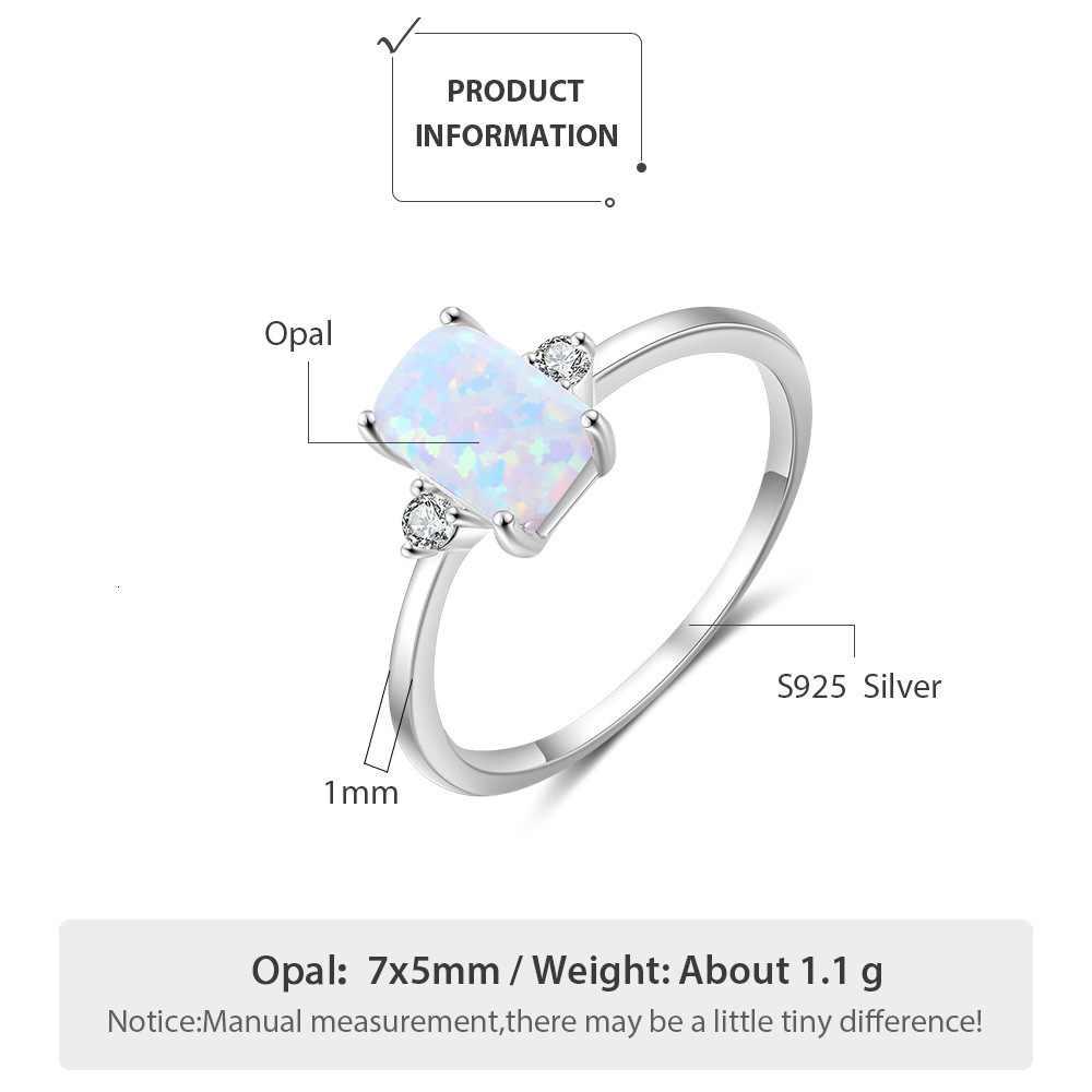 Stylish White Fire Opal Small Square Stone Ring Real 925 Sterling Silver Engagement Rings For Women Wedding Band Jewelry 260121