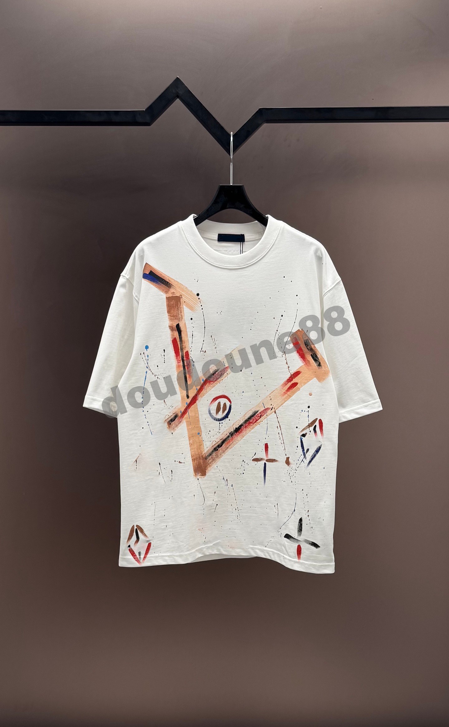 Graffiti-style ink-splatter hand-drawn craft short-sleeve T-shirt high quality designer cotton t shirt US size S-XL