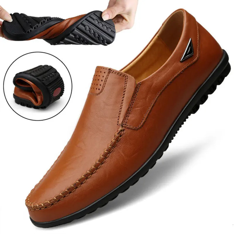 Genuine Leather Men Casual Shoes y 2025 Mens Loafers Moccasins Breathable Slip on Black Driving Plus Size 3747 260413