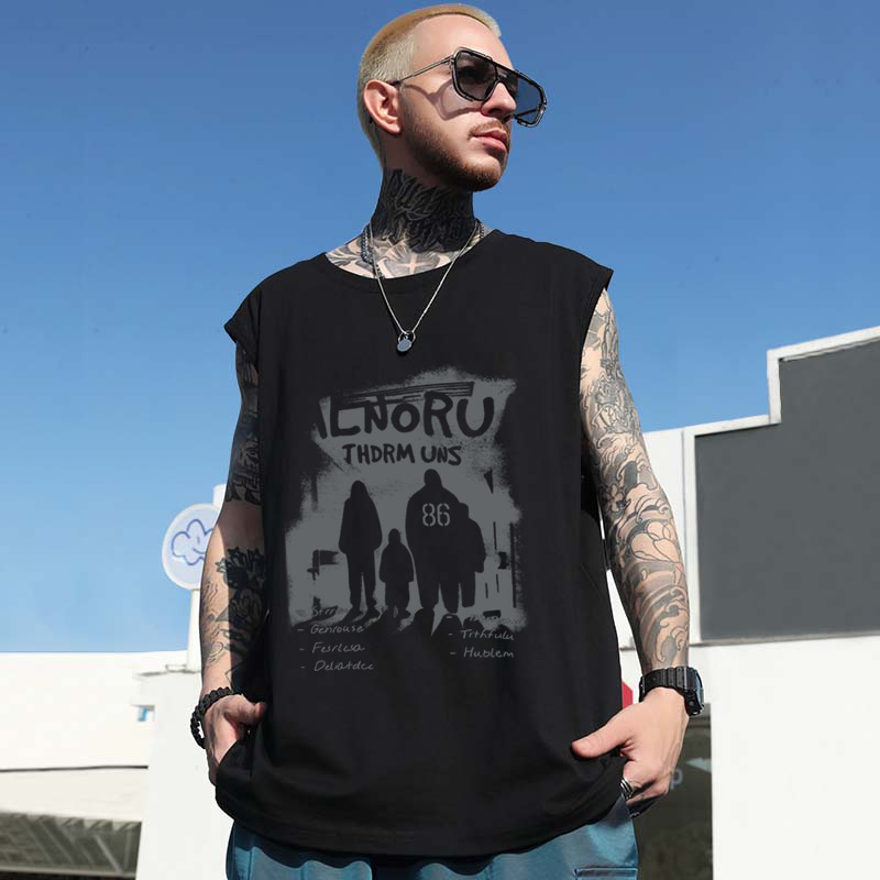 2026 Summer Men's Euro-American Trendy Brand Tank Tops | INS Street Spider Print Oversized Plus Size Sleeveless Tees