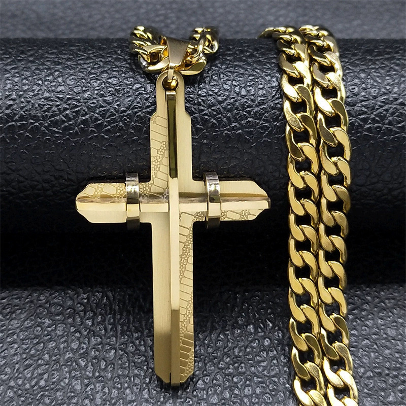 luxurious brand designer stainless steel cross necklace for men personalized geometric threedimensional pendant for hiphop accessories
