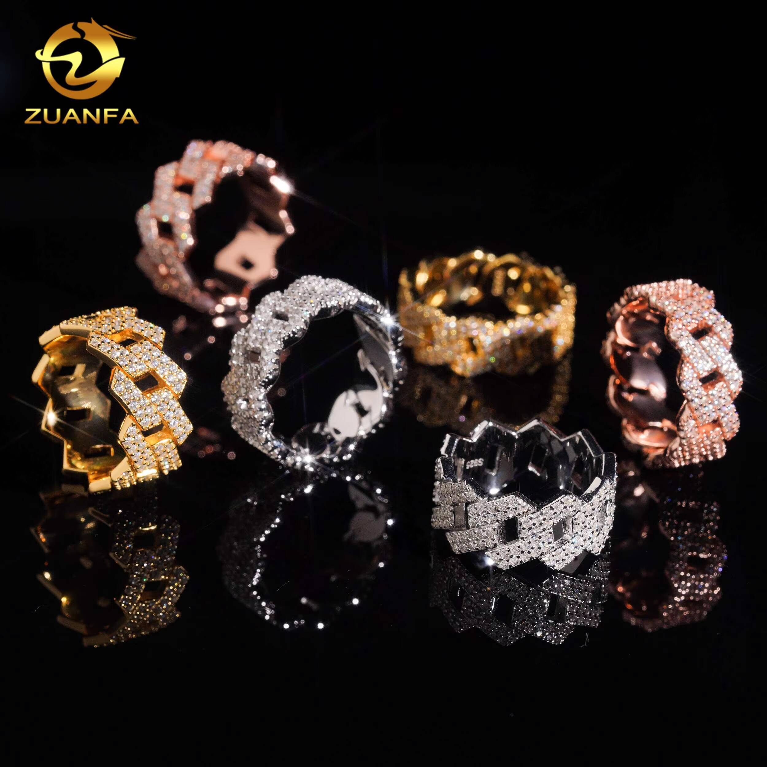 2 Circle Designs Iced Out VVS Moissanite Full Diamond Hip Hop Jewelry Rings Solid 925 Silver Fine Jewelry 2Rows Ring for Men