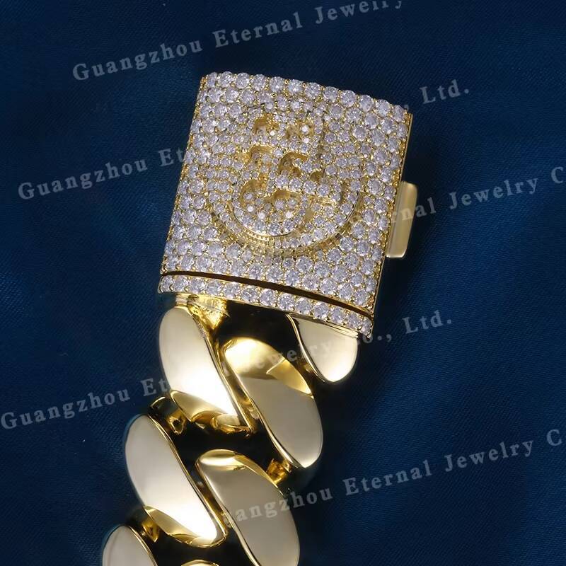 Custom 20mm Width S925 Sterling Silver Rose Gold Plated VVS Moissanite Diamond Lock Miami Cuban Link Chain Bangles Bracelet