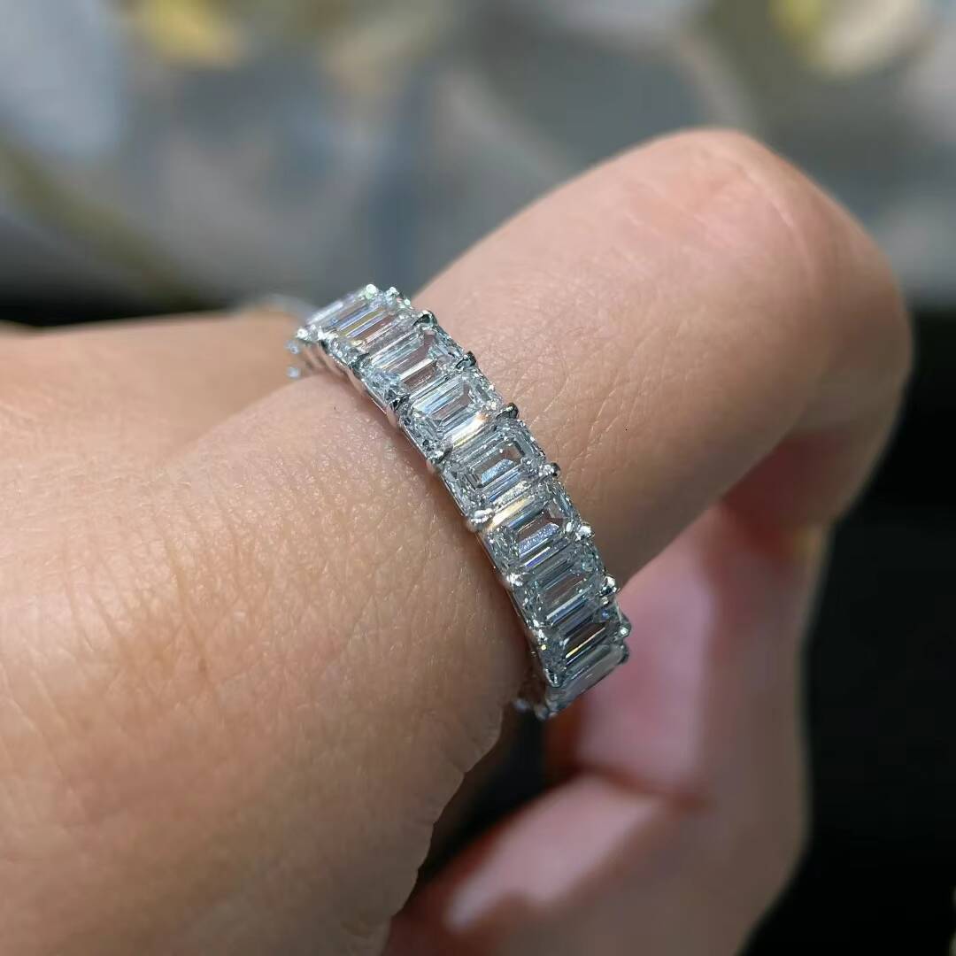IGI Certified Lab Grown Diamond Sterling Silver Gold Plated Emerald CutWedding Ring Luxury for Women