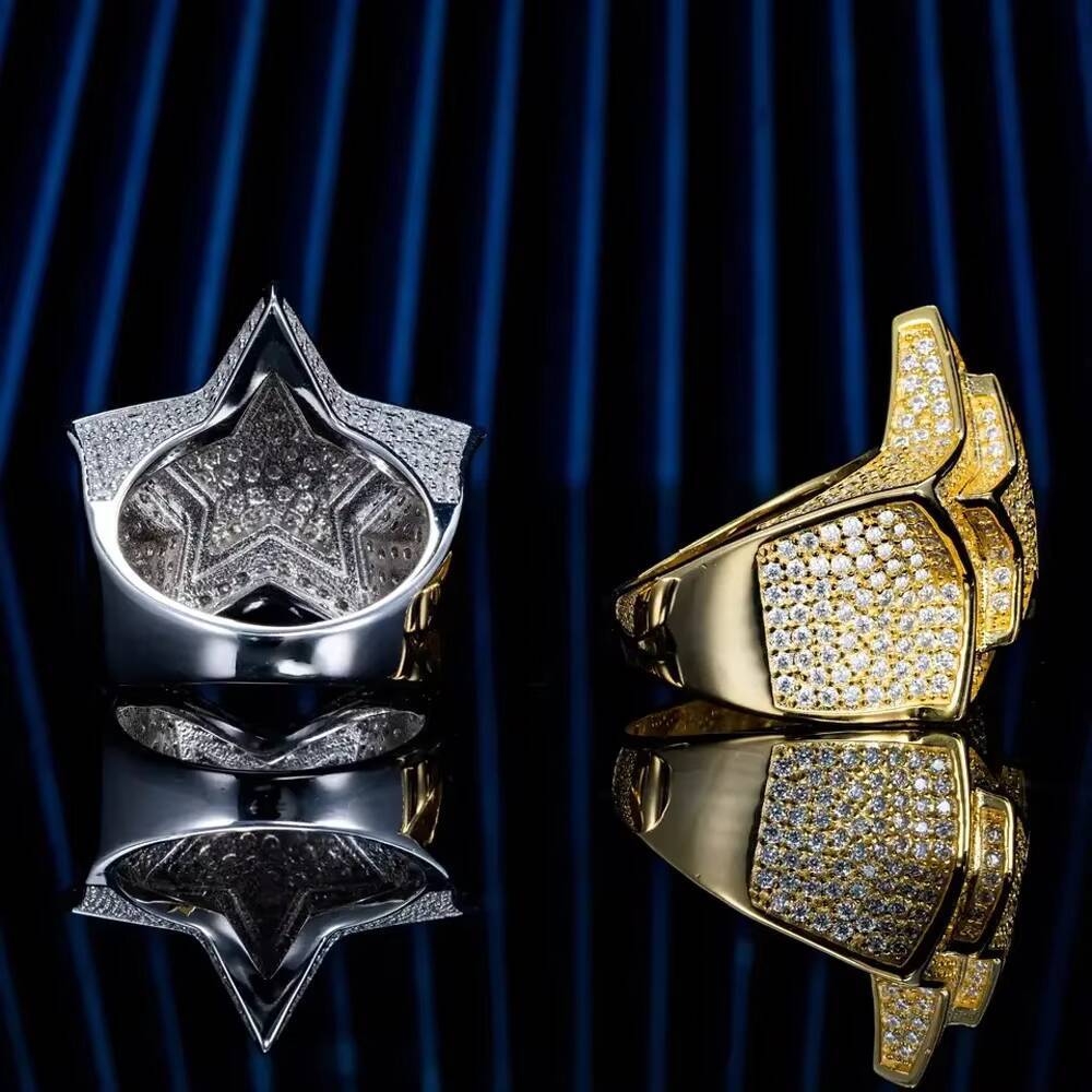 IGI Certified Lab Created VVS Moissanite 925 Silver Hip Hop Iced Star Ring Customized Real 14K Gold Diamond Party Ring for Men