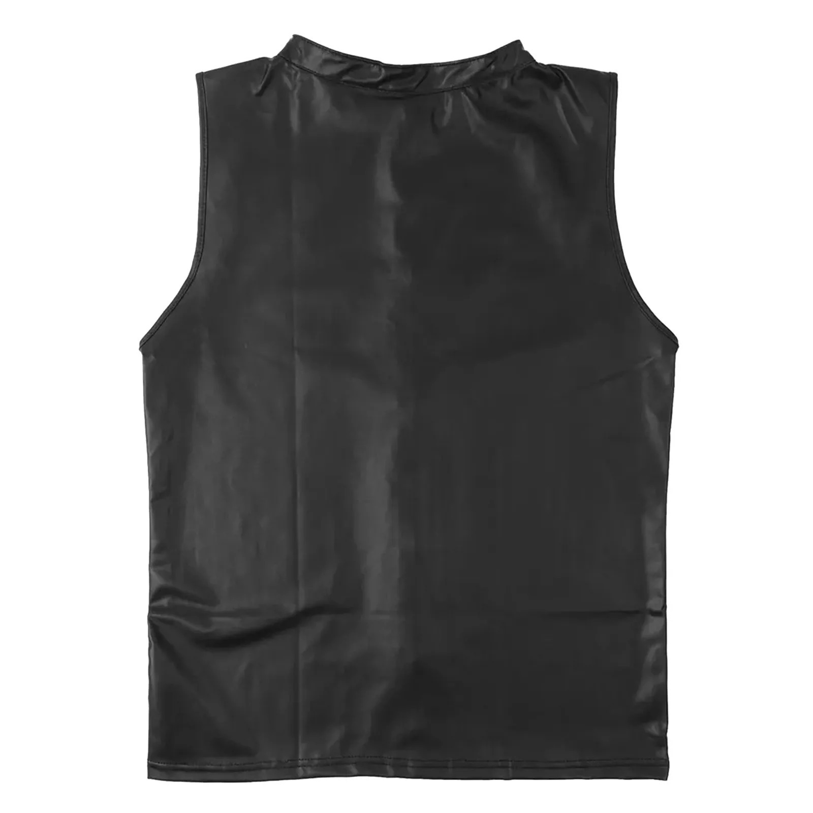 Black Y2K Men's PU Leather Vest Waistcoat with Full Zipper Opening, Outdoor Recreation Jacket - view 5