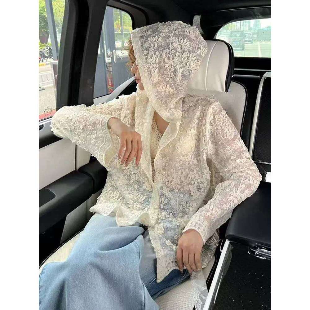 Europe America Y k Sexy White Long sleeved Short Lace Shirt Crop Top Female Summer Lazy Loose Chic Smock Shawl Mesh Blouse Goth MAKOUFEI