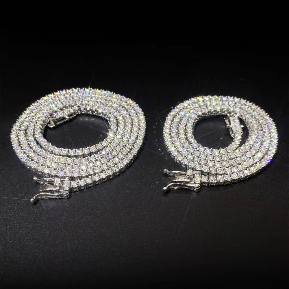 Luxury Iced Out Chains Silver S925 2-5mm VVS1 Moissanite Tennis Chain Necklace Women and Men