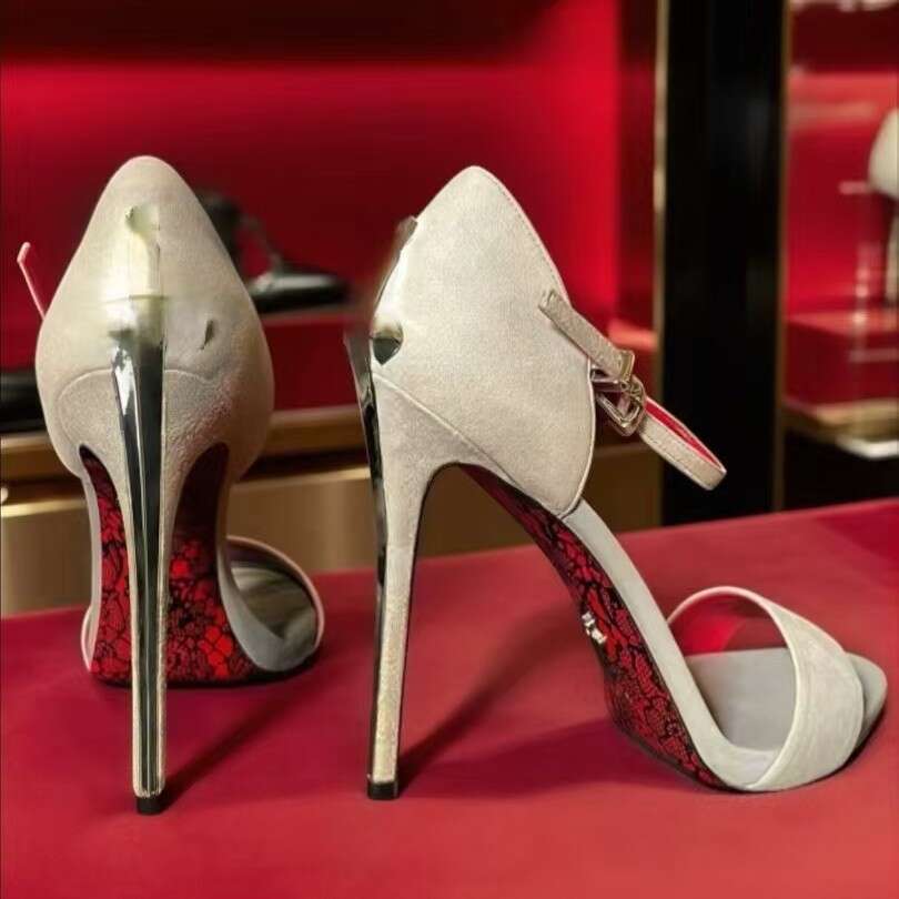 2026 European And American Style Printed Red Sole PU For Women Summer Sexy Elegant Waterproof Platform Super High Heel Sandals