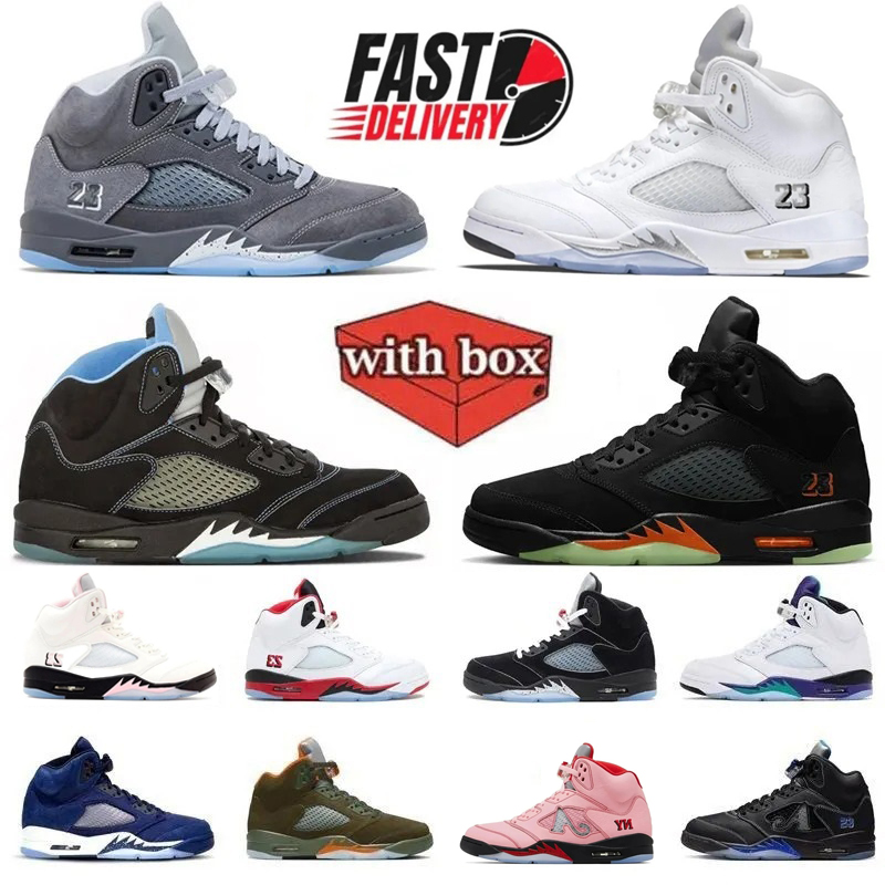 With Box 5 5s Basketball Shoes Wolf Grey White Metallic Black University Blue Fire Red 35th Anniversary Grape Olive Halloween UNC Men Women trainers Sneakers 36-47
