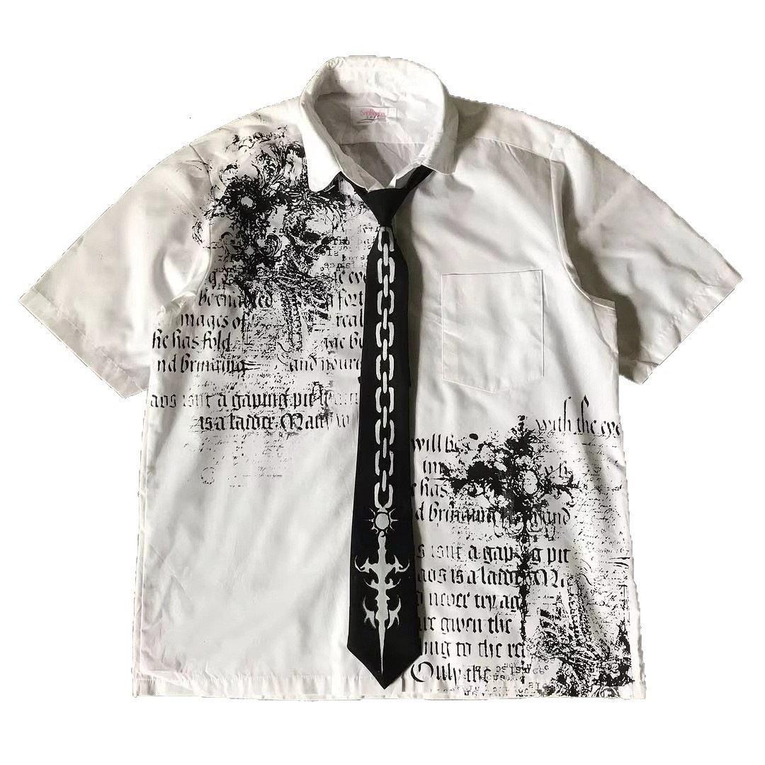 Y2K White Shirt Affliction Retro T Shirt Harajuku Men Skull Holy Writ Letter Printing Tee Fashion Gothic Short Sleeves Tops 260302