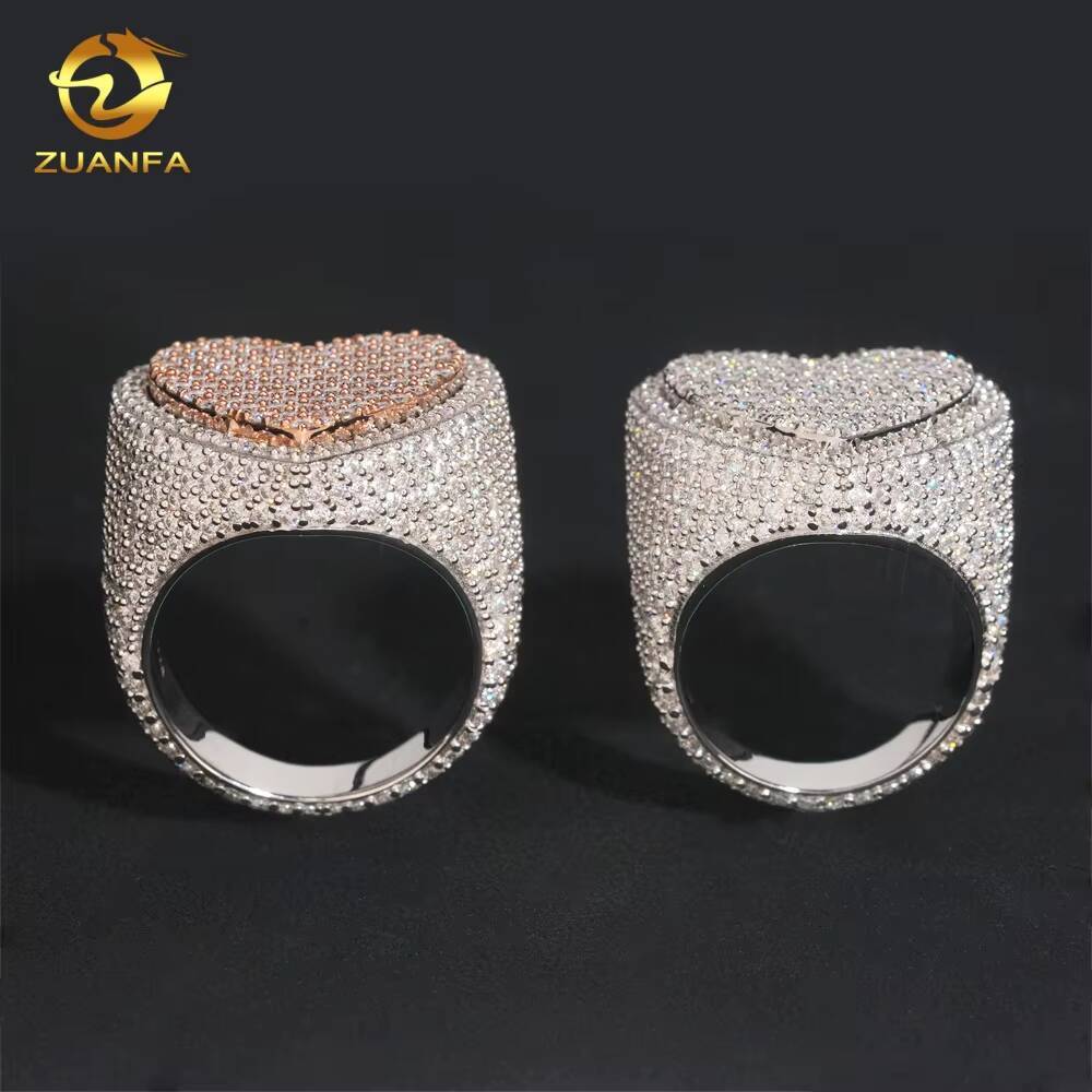 High Quality Two Tone Heart Shape Iced Out Moissanite Jewelry 925 Silver Ring Fine Hip Hop Jewelry VVS Moissanite Diamond Ring