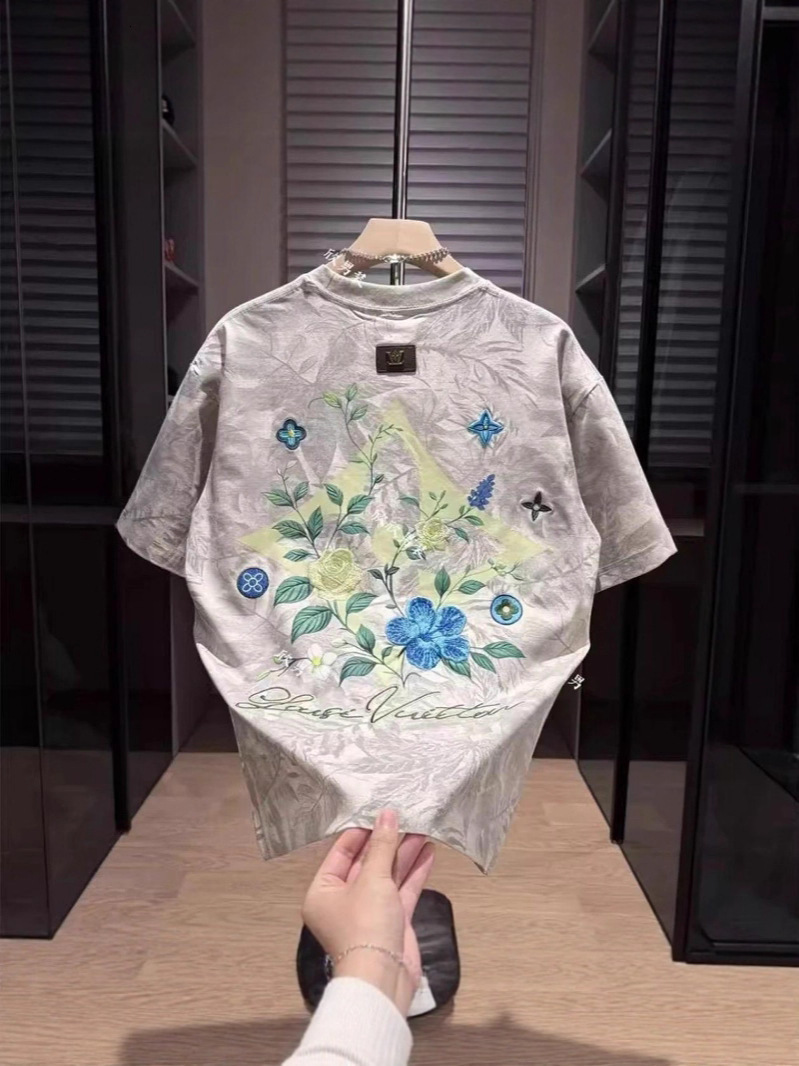 Luxury Brand Designer Clothes 2026 New Short shirt Personality Street Style High Street Hip Hop Letter Embroidery Loose Fit Men's Casual Short Sl