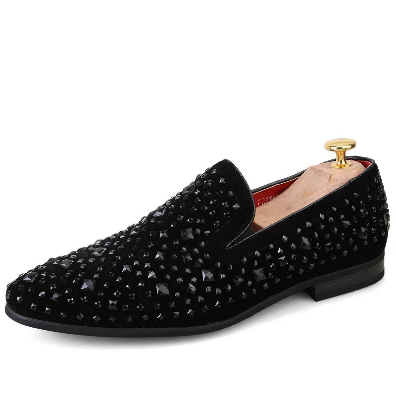 Dress Shoes for Men y Pointed Toe Black Loafers Denim Metal Sequins Fashion High Quality Party Wedding 260413