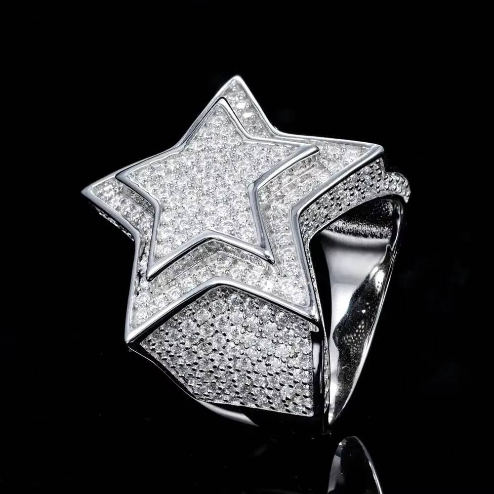 IGI Certified Lab Created VVS Moissanite 925 Silver Hip Hop Iced Star Ring Customized Real 14K Gold Diamond Party Ring for Men