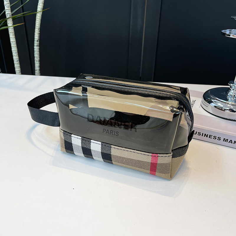 Free Shipping New Fashion Plaid Letter Design Cosmetic Bag Portable Large Capacity Transparent Toiletry Bag Storage Pouch