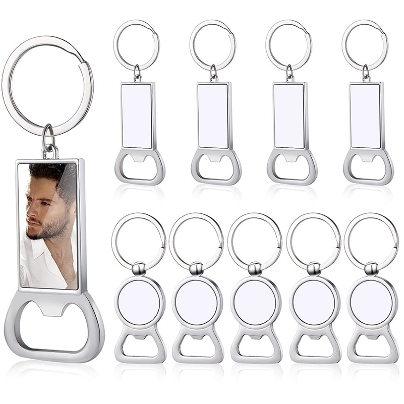 10pcs Sublimation Blank Keychains Sublimation Metal Blank Bottle Opener Keychains Aluminum Heat Transfer Key Rings 260403wwBJ