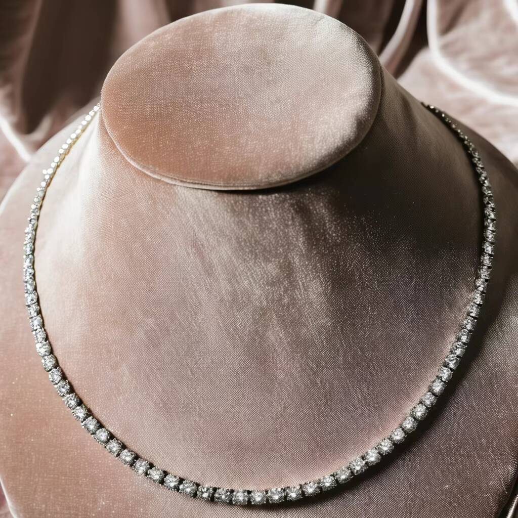 Luxurious Womens 18 Inch Tennis Necklace 14K Gold 3210ct Lab Grown CVD Diamonds Rhodium Plated IGI Certified Brilliant Diamond