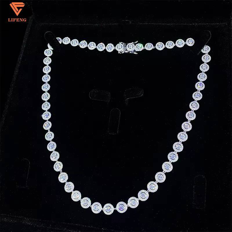 Fine Jewelry Hip Hop White Gold 925 Sterling Silver VVS Moissanite Diamond Cluster Tennis Chain Bracelet Necklace for Men Women