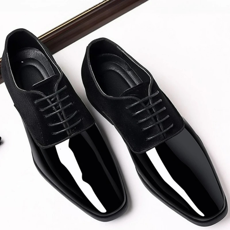 Classic Mens Leather Shoes Patent Dress Lace Up Office Work Pointed Toe Wedding Oxfords Plus Size Shoe 260413