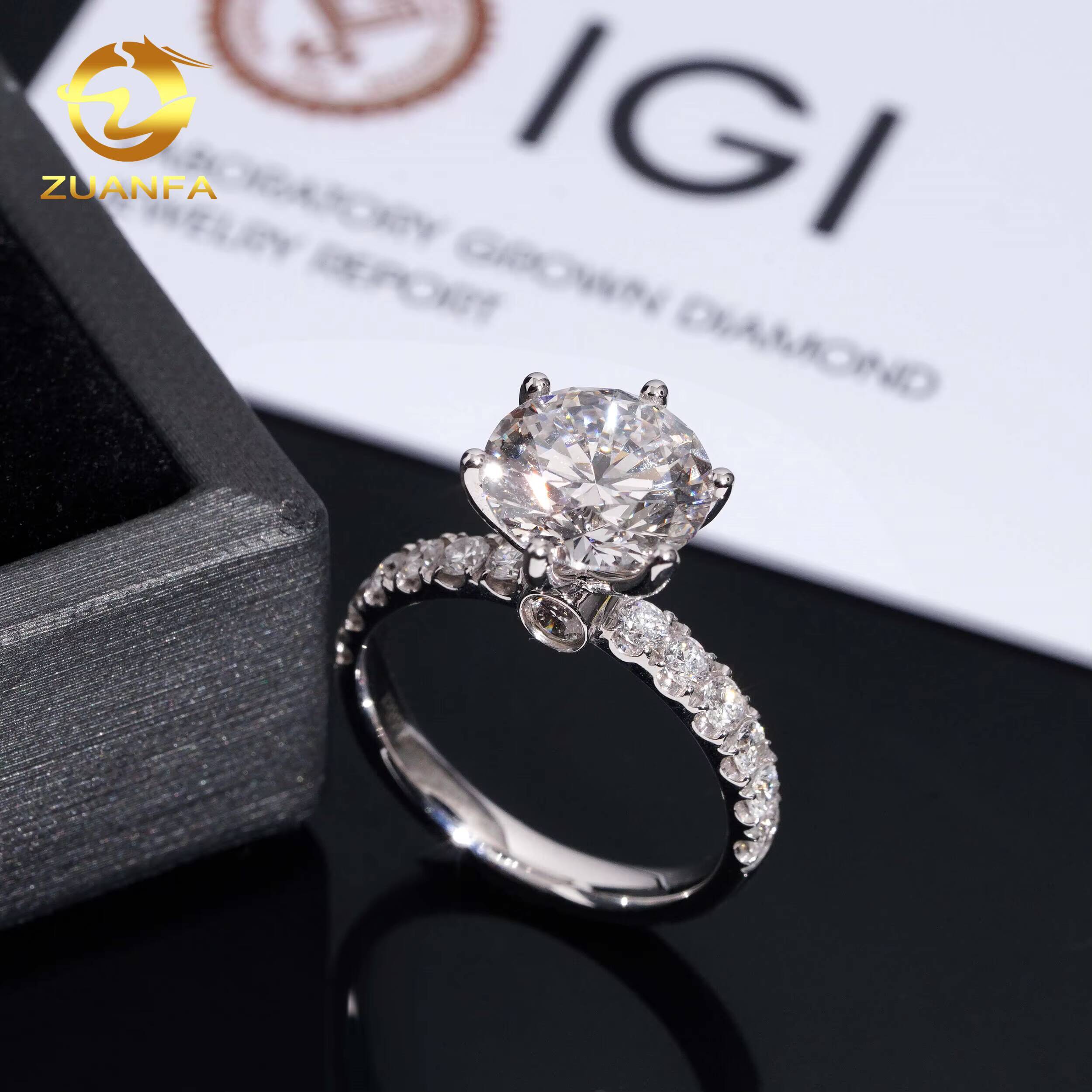 IGI Certificate Fine Jewelry Women Fashion 3 Ct Lab Grown Diamond VVS Engagement Wedding Ring in 18K Gold