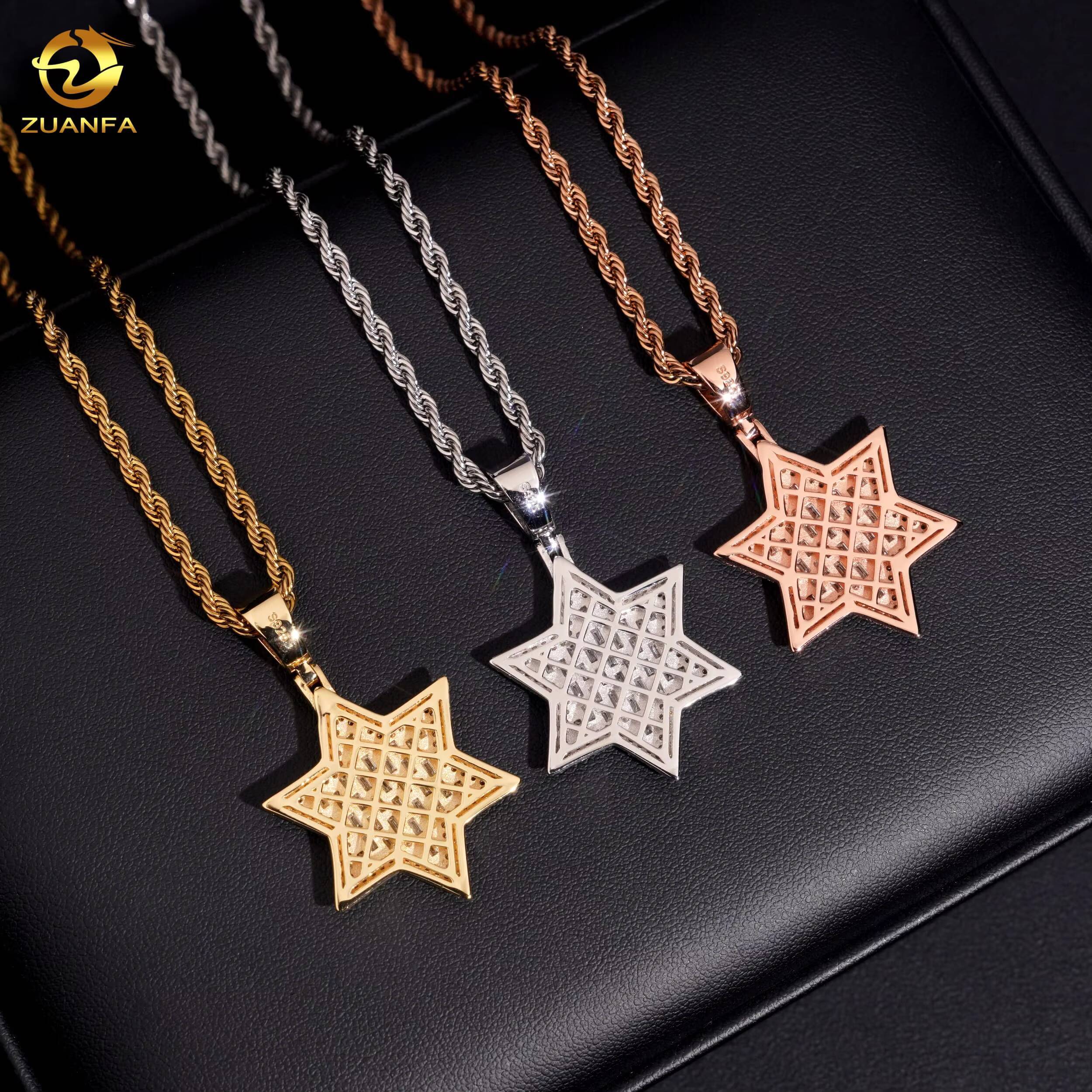 Fashion Fine Hip Hop Moissanite Jewelry Iced Out Pendant Star Design 925 Silver VVS Moissanite Baguette Diamond Jewelry Pendants