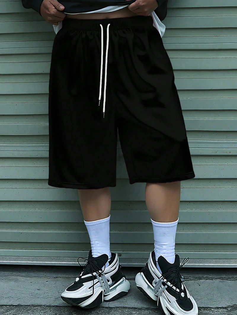 Mens Drawstring Waistband Loose Fit Shorts Sweat Long Holographic Plain Street Wear Waist Pockets Casual Sports Shorts Clothes 260408