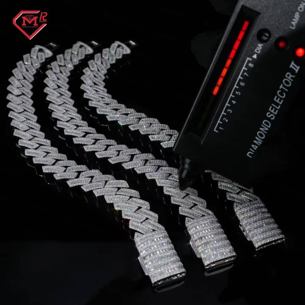 US Stock 15mm Moissanite Cuban Bracelet Jewelry Silver 925 Pass Diamond Test Vvs Iced Out Moissanite Bracelet