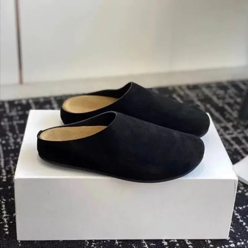 Womens Slippers Closed Toe Round Toe Suede Clogs Sandals Autumn Retro Solid Color Flat Bottom Womens Slingback Shoes 260420 - view 4