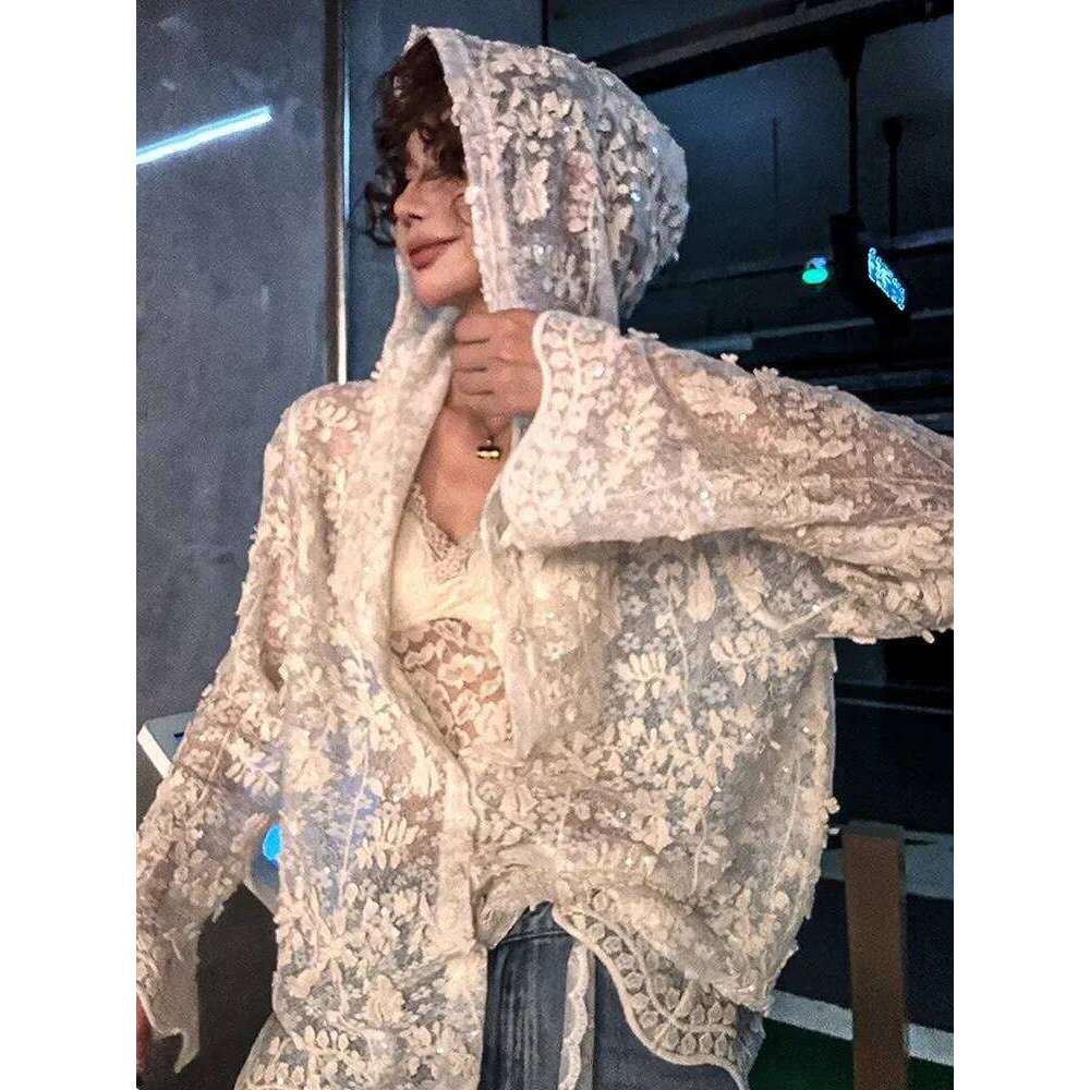 Europe America Y k Sexy White Long sleeved Short Lace Shirt Crop Top Female Summer Lazy Loose Chic Smock Shawl Mesh Blouse Goth MAKOUFEI