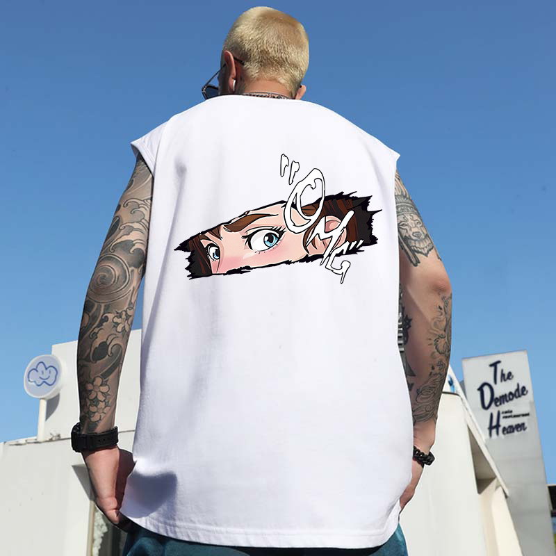 2026 Summer New Men's American Trendy Cartoon Character Print Tank Tops | Loose Casual Sleeveless Tees