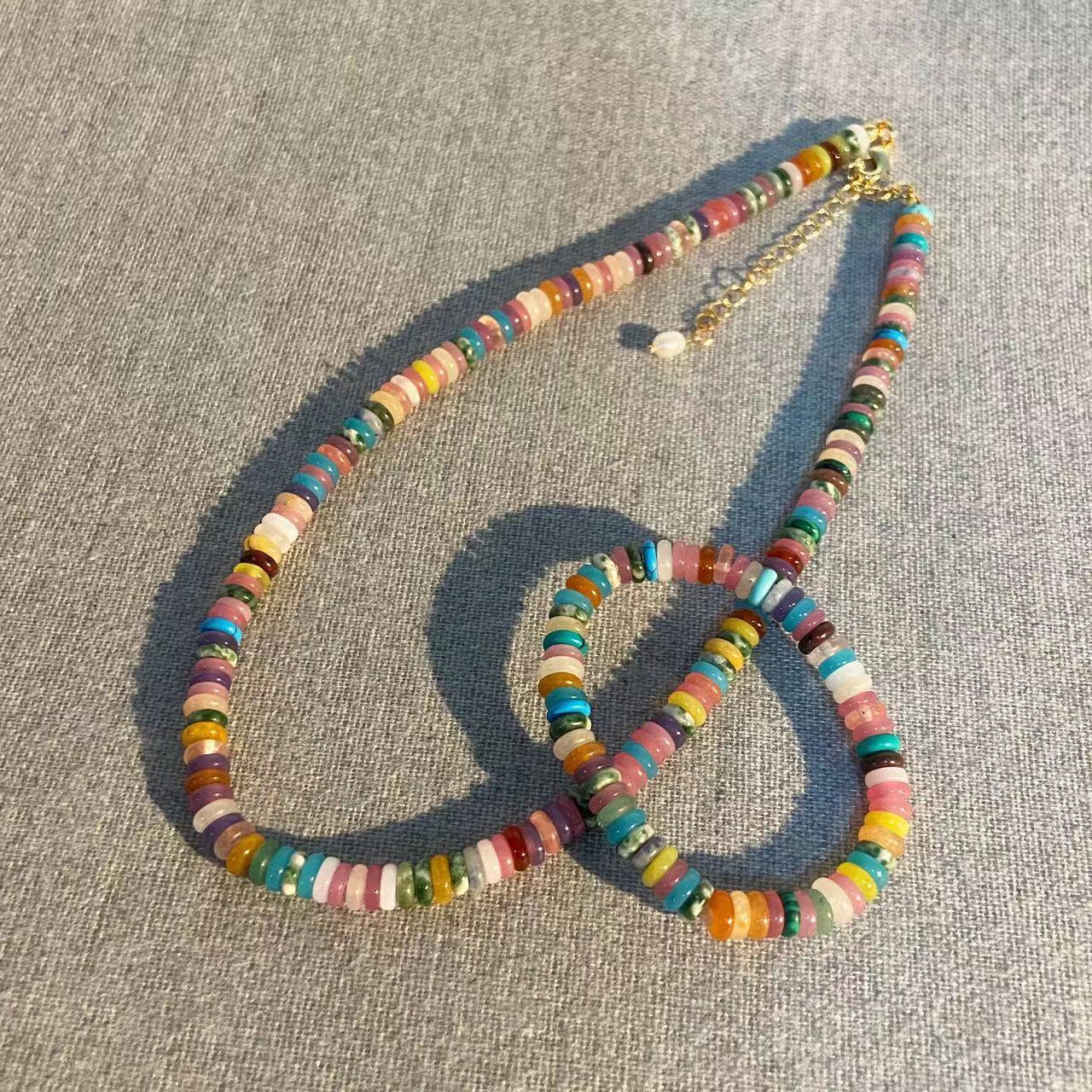 Rare 5 * 8MM tourmaline natural stone jewelry set colorful bead necklace earrings bracelet chain necklace trend simple n party 241031