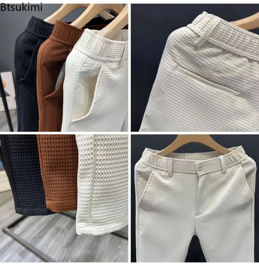 2026 High-grade Mens Solid Suit Pants Spring Summer Korean Style Pocket Straight Nine Split Pants Male Business Casual Trousers 260410