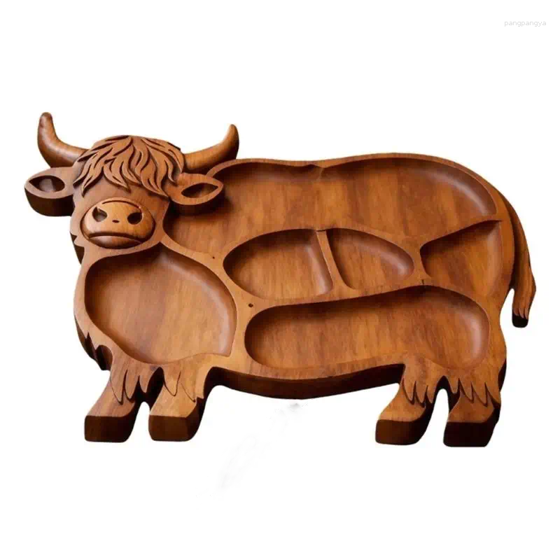 Plates High Land Cow Wooden Charcuterie Board With Compartments Platter Appetizer Serving Tray Farmhouse Home Party Decors K43D