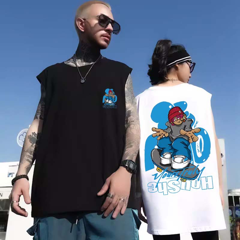 Summer Men's Crew Neck Trendy Athletic Basketball Tank Tops | Oversized Loose Hip-Hop Streetwear Plus Size Sleeveless Tees